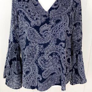 Michael Kors Bell Sleeve Paisley Print V-Neck Blouse